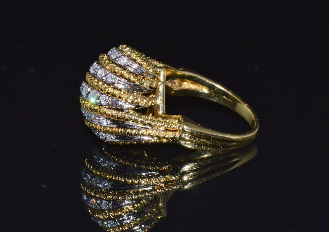 Vintage Natural .60Cts VS G Diamond 18K Solid Gold 2 Tone Dome Cocktail Ring