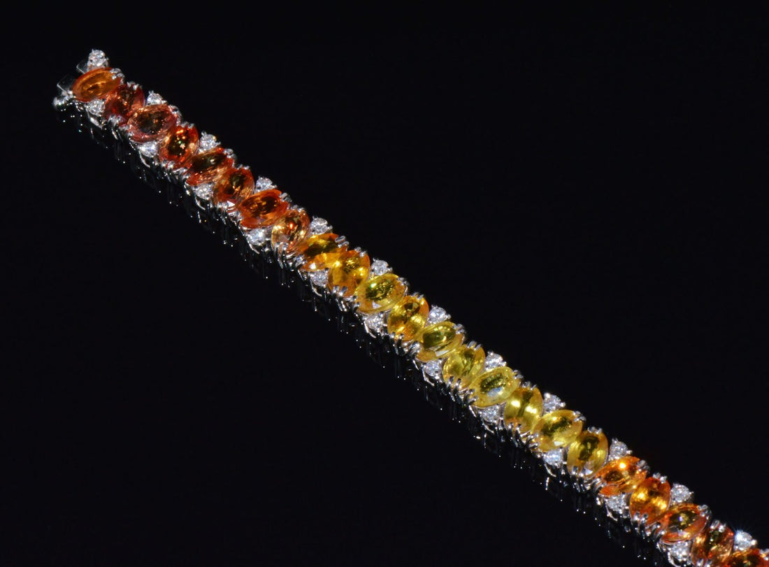 Certified Natural 26.80CTS VS F Diamond Sunset Gradient Sapphire 18K Solid Gold Tennis Stacking Bracelet