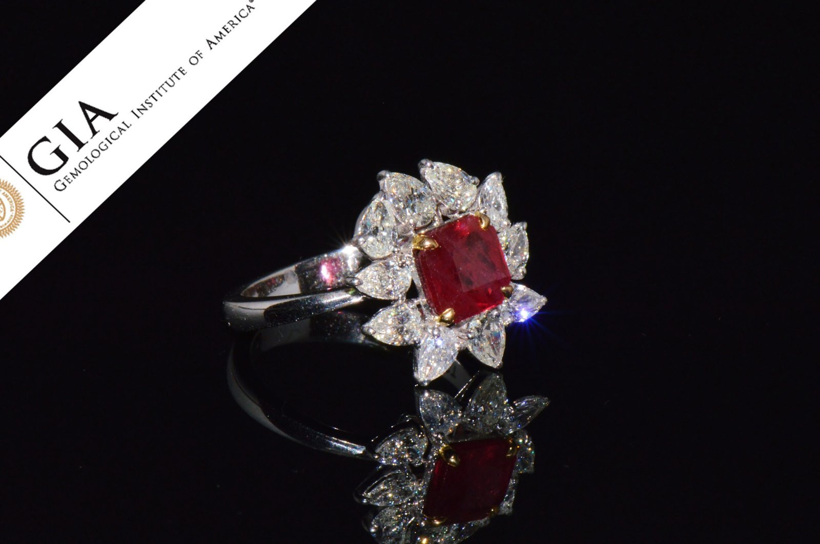 GIA Certified Natural 3.38Cts Madagascar Ruby Diamond Solid 18K Gold Cocktail Ring