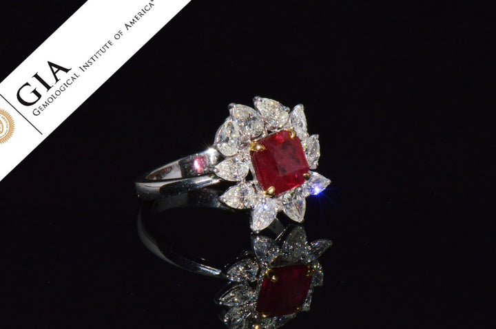 GIA Certified Natural 3.38Cts Madagascar Ruby Diamond Solid 18K Gold Cocktail Ring
