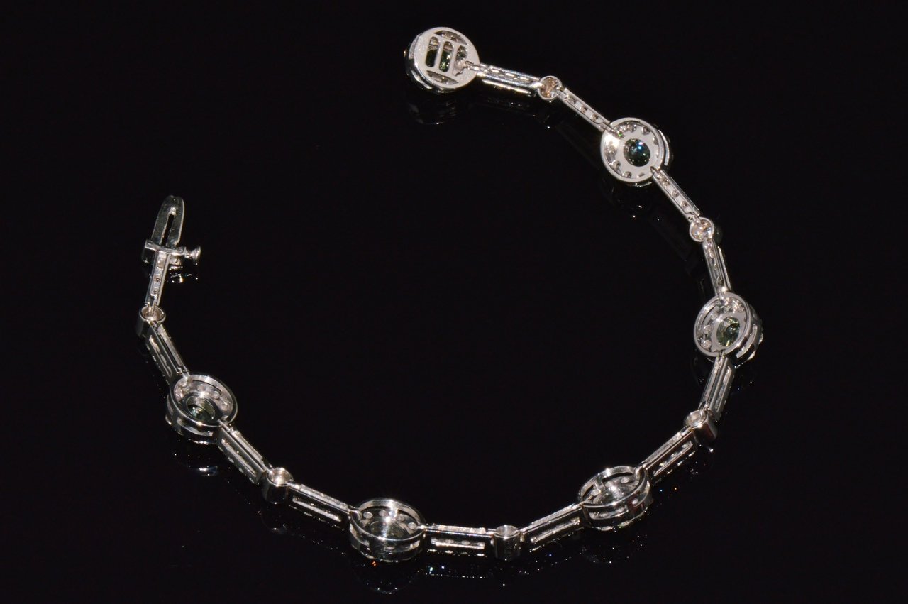 Certified Natural 6.74CTS VS F Diamond Green Sapphire 18K Solid Gold Tennis Stacking Bracelet