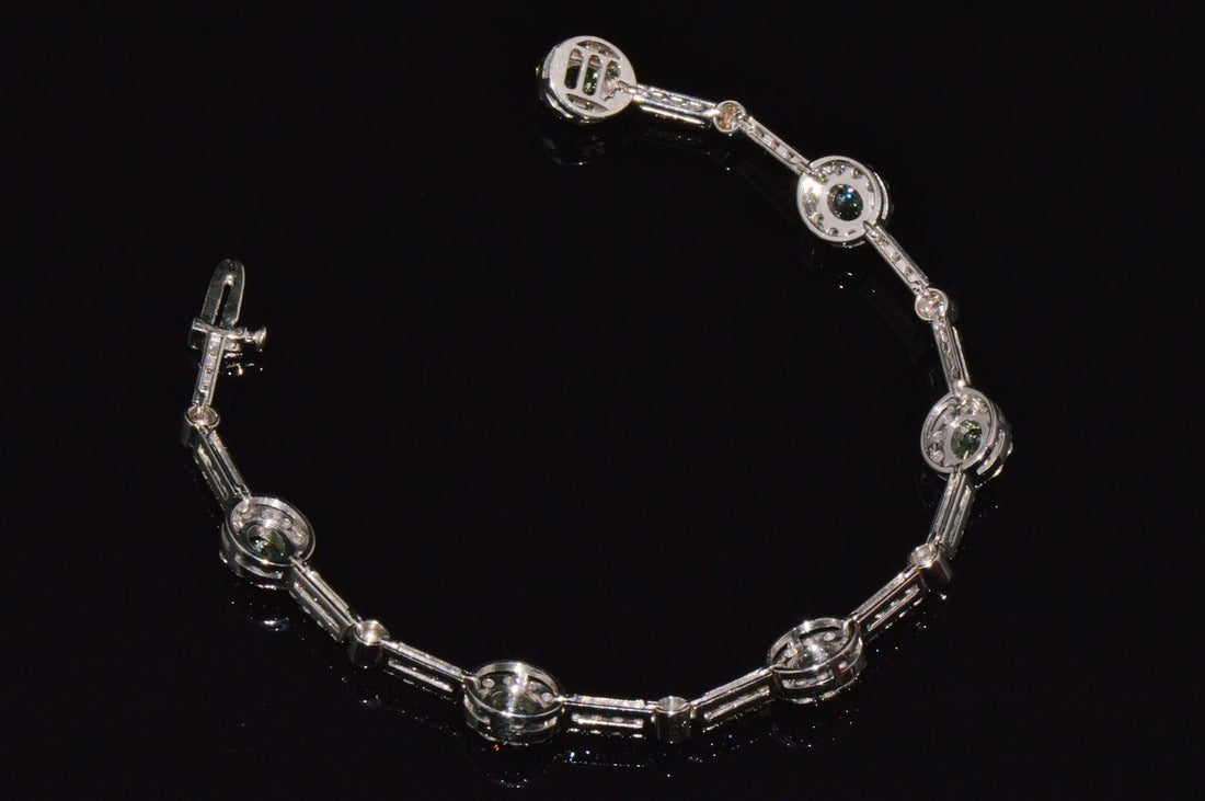 Certified Natural 6.74CTS VS F Diamond Green Sapphire 18K Solid Gold Tennis Stacking Bracelet