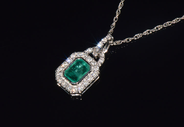 Certified Natural 2.06CTS Emerald & Diamond 18K White Gold Pendant Charm