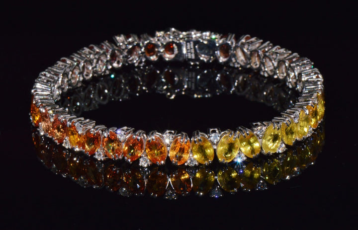 Certified Natural 26.80CTS VS F Diamond Sunset Gradient Sapphire 18K Solid Gold Tennis Stacking Bracelet