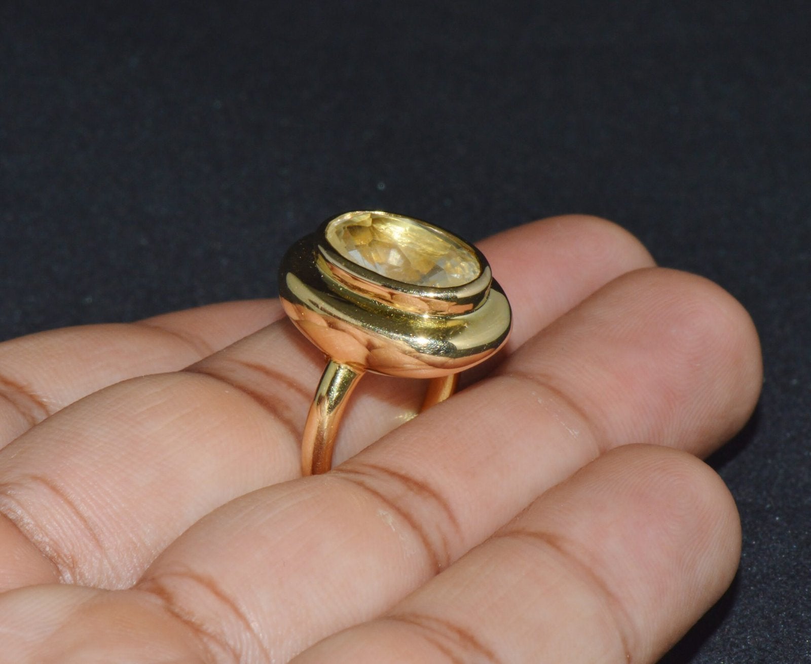 GIA Certified Natural 6.80cts Ceylon Yellow Sapphire 18K Solid Gold Bezel Dome Puff Ring