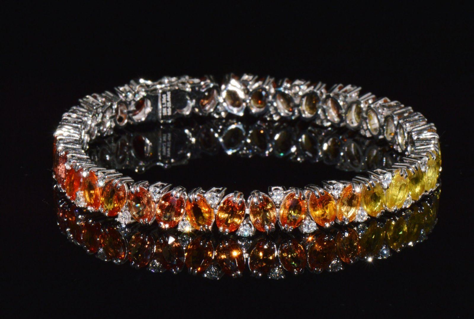 Certified Natural 26.80CTS VS F Diamond Sunset Gradient Sapphire 18K Solid Gold Tennis Stacking Bracelet