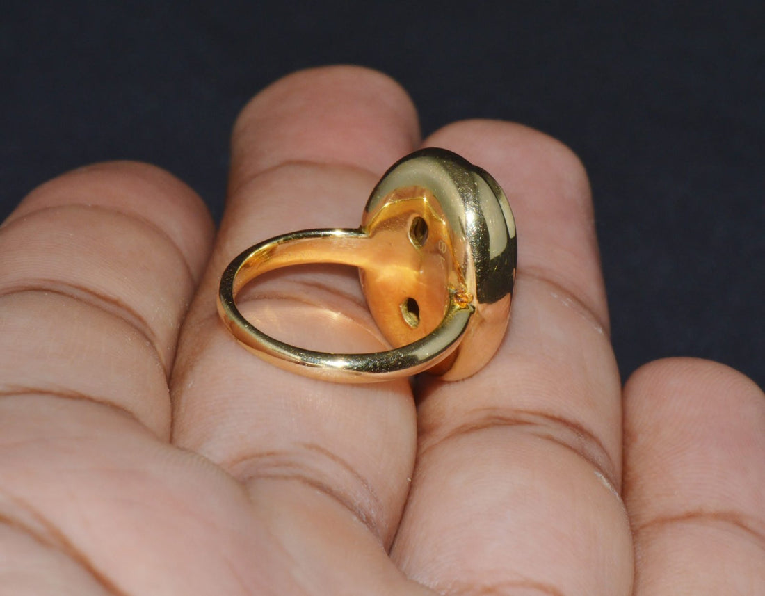 GIA Certified Natural 6.80cts Ceylon Yellow Sapphire 18K Solid Gold Bezel Dome Puff Ring