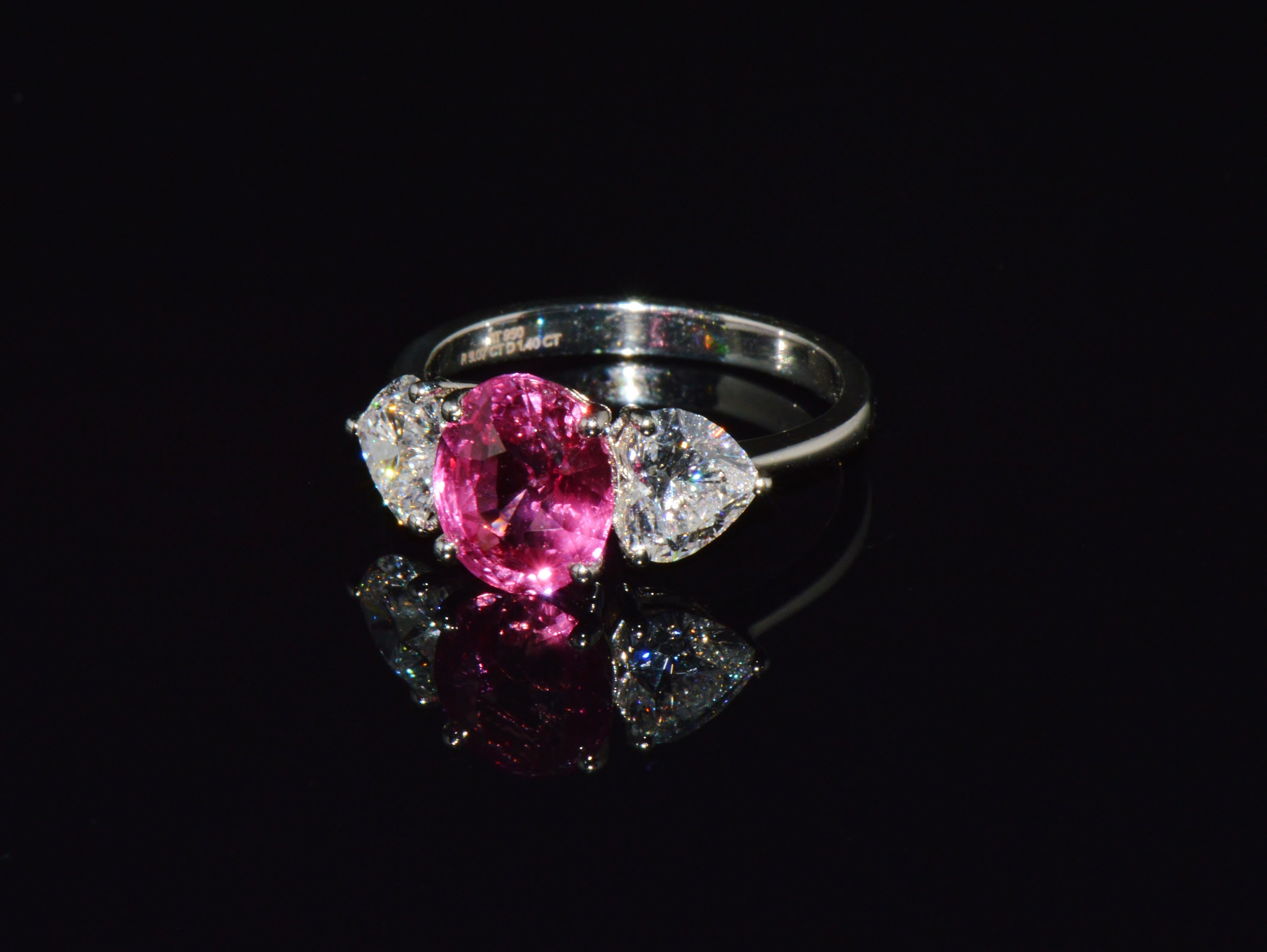 GIA 4.47Cts No-Heat Mozambique Ruby & D VVS2 Heart Diamond Platinum Three Stone Ring