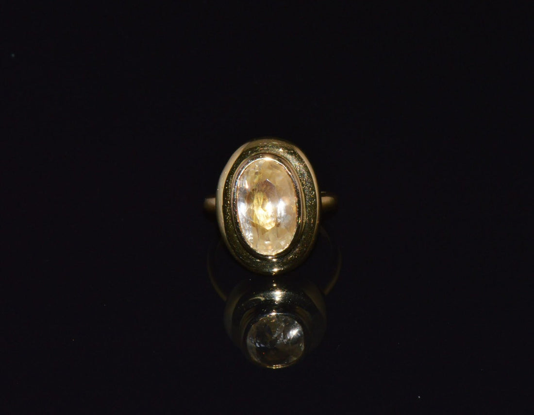 GIA Certified Natural 6.80cts Ceylon Yellow Sapphire 18K Solid Gold Bezel Dome Puff Ring