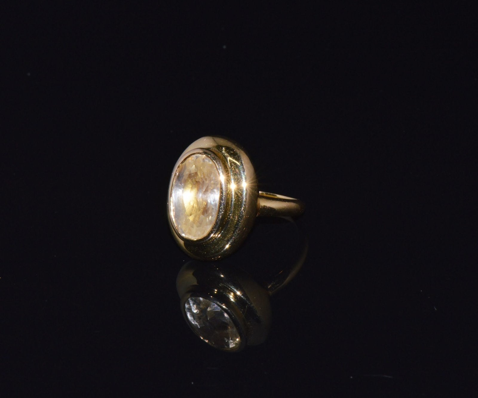 GIA Certified Natural 6.80cts Ceylon Yellow Sapphire 18K Solid Gold Bezel Dome Puff Ring