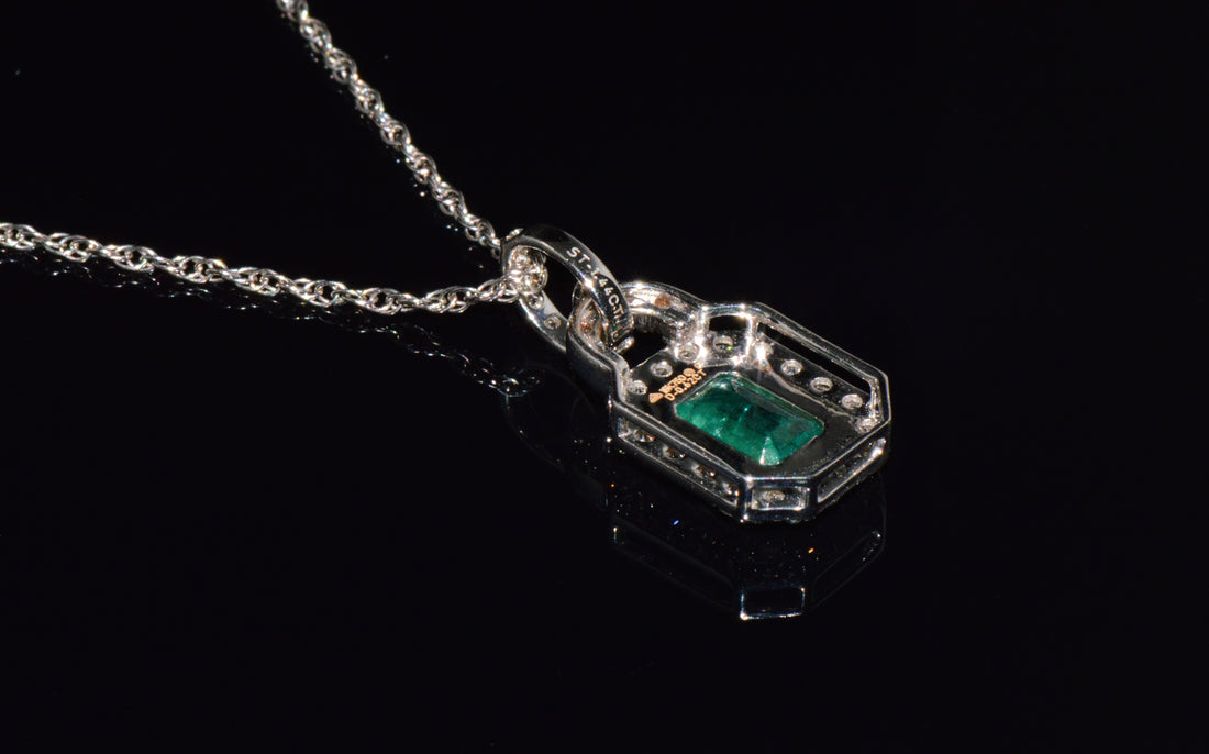 Certified Natural 2.06CTS Emerald & Diamond 18K White Gold Pendant Charm