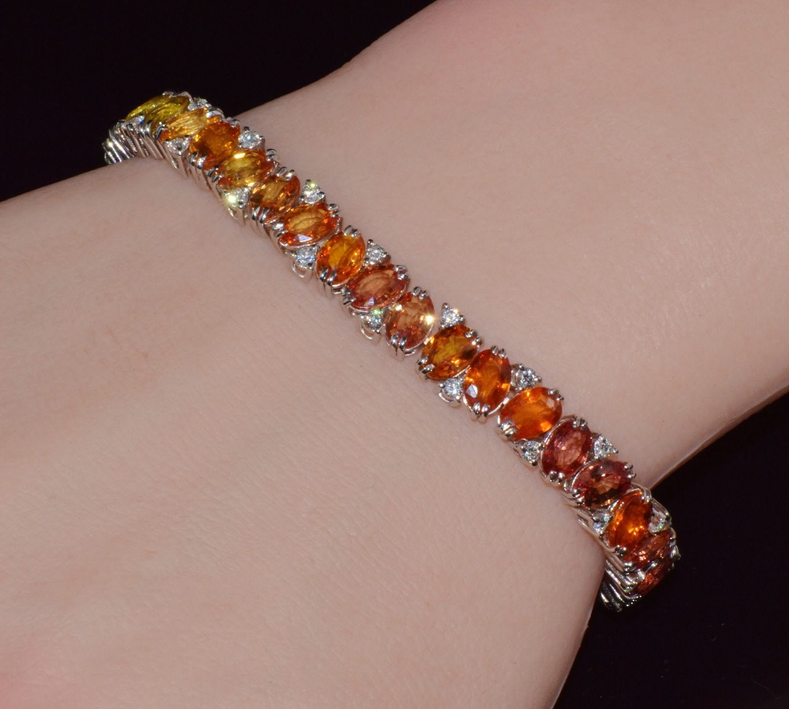 Certified Natural 26.80CTS VS F Diamond Sunset Gradient Sapphire 18K Solid Gold Tennis Stacking Bracelet