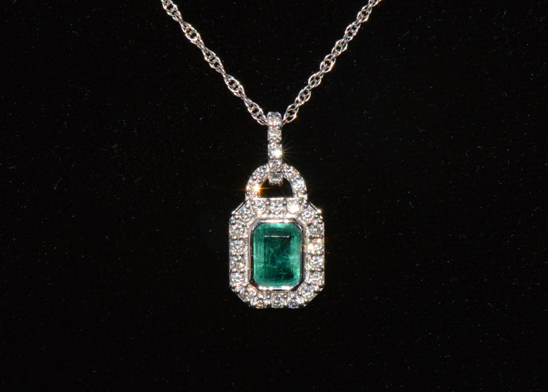 Certified Natural 2.06CTS Emerald & Diamond 18K White Gold Pendant Charm