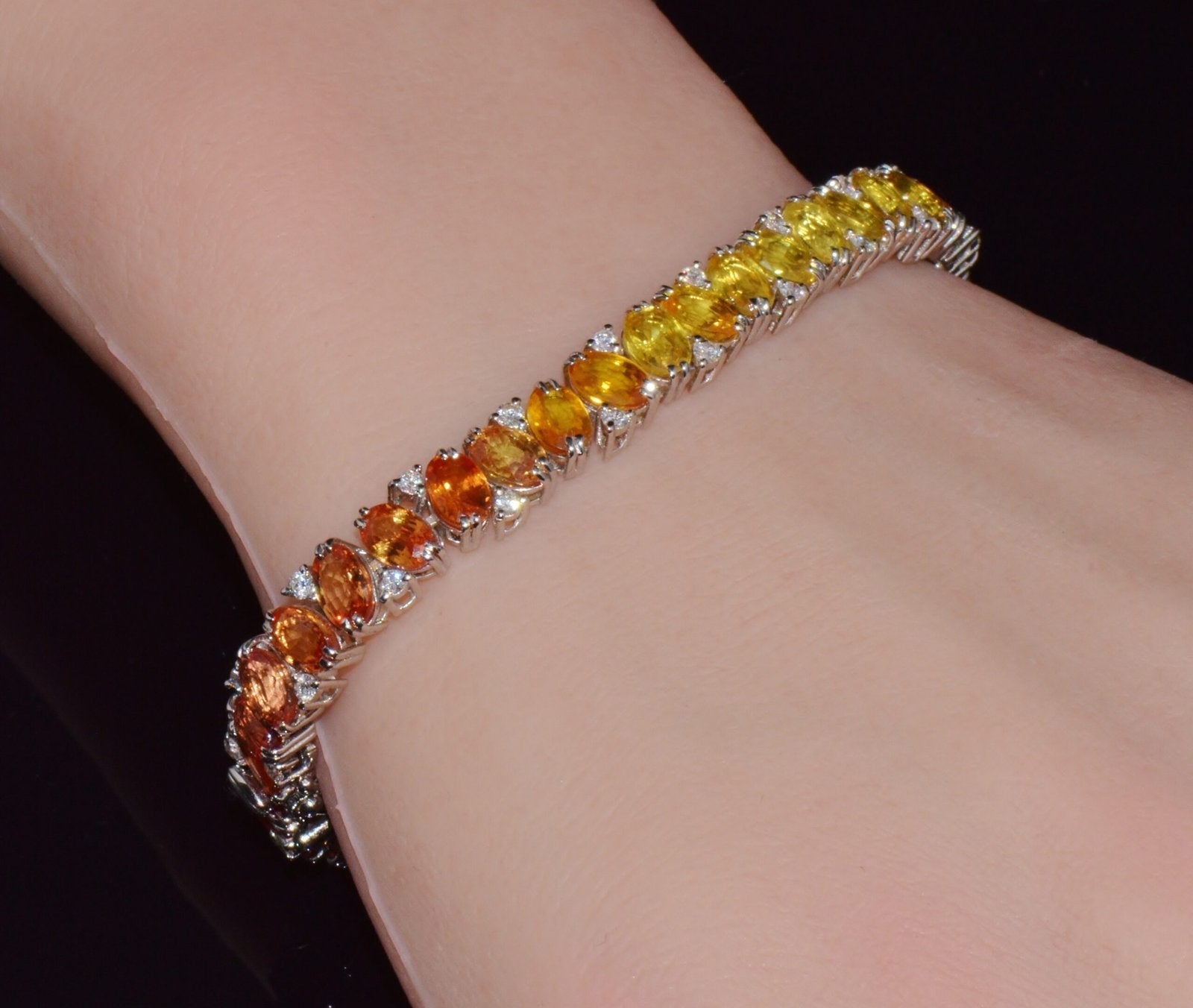 Certified Natural 26.80CTS VS F Diamond Sunset Gradient Sapphire 18K Solid Gold Tennis Stacking Bracelet
