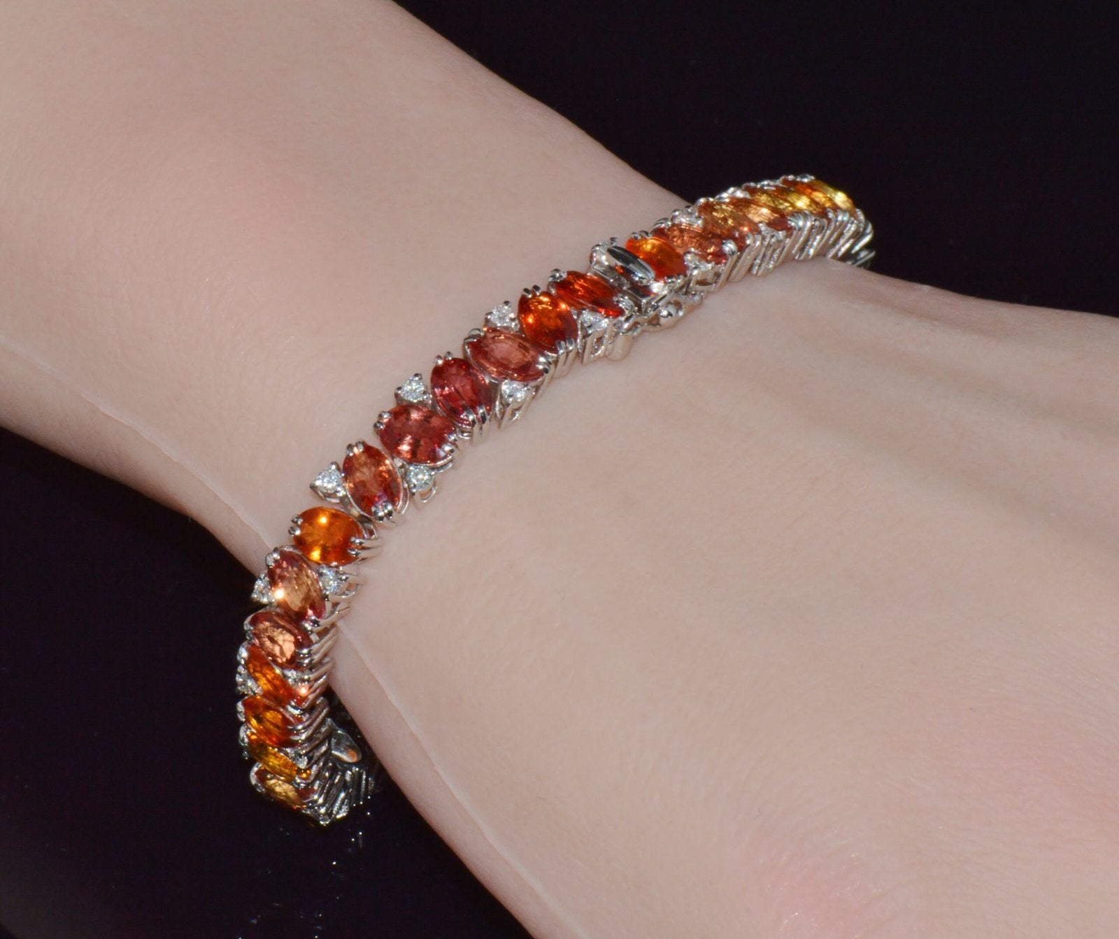 Certified Natural 26.80CTS VS F Diamond Sunset Gradient Sapphire 18K Solid Gold Tennis Stacking Bracelet