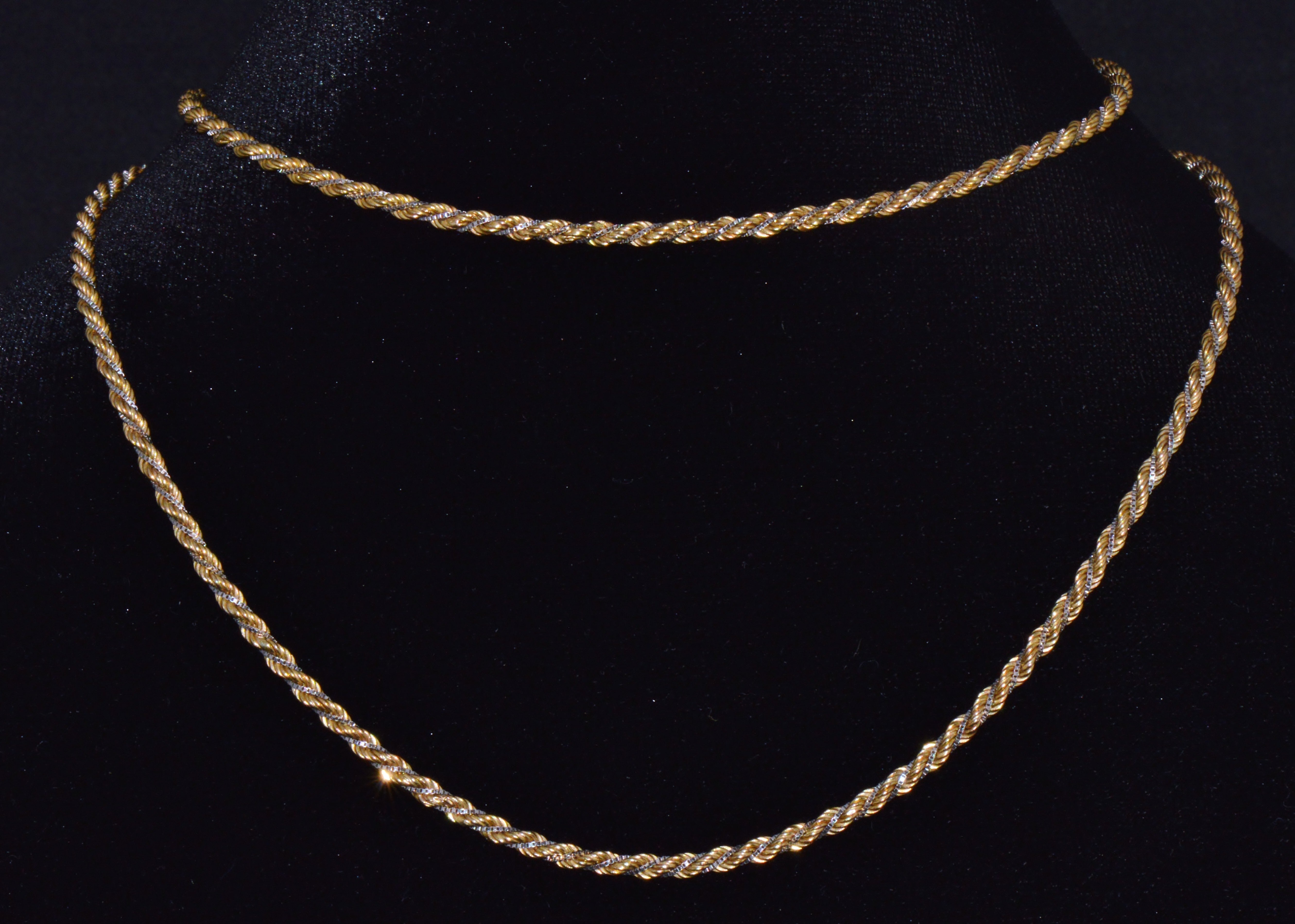 Estate Italian 14K Two-Tone Gold Twisted Rope Chain Unisex Necklace – 30.25 Inches