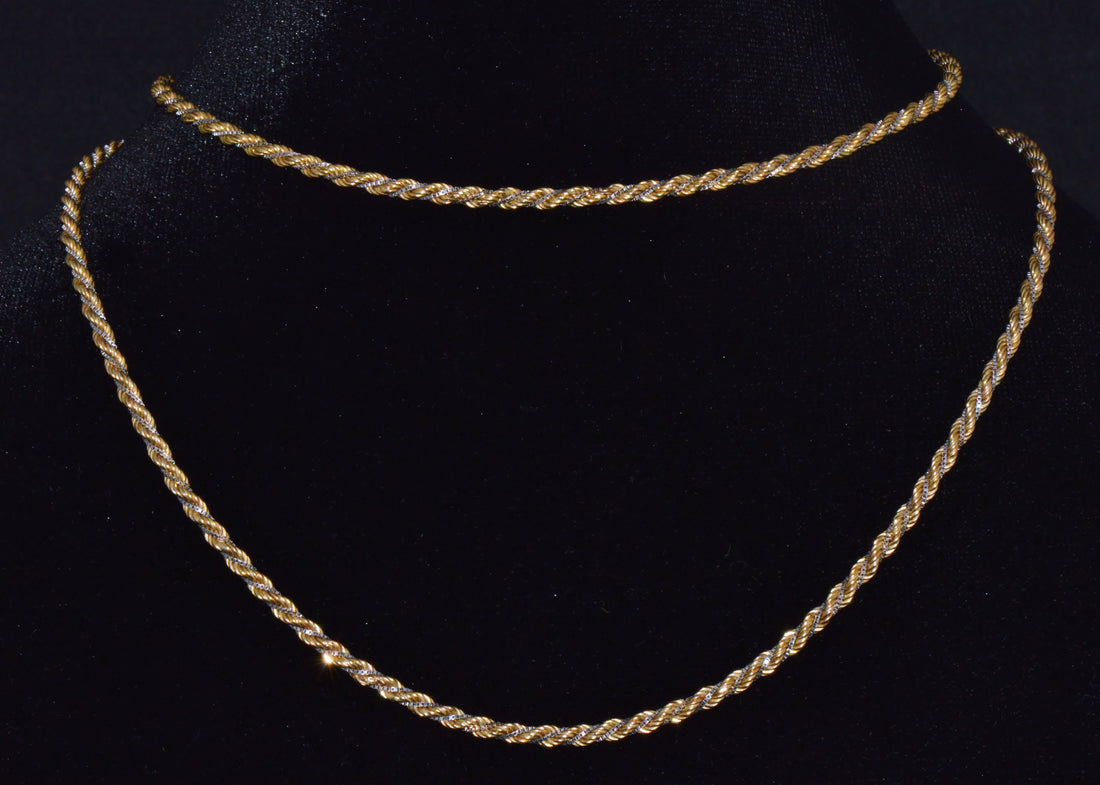 Estate Italian 14K Two-Tone Gold Twisted Rope Chain Unisex Necklace – 30.25 Inches