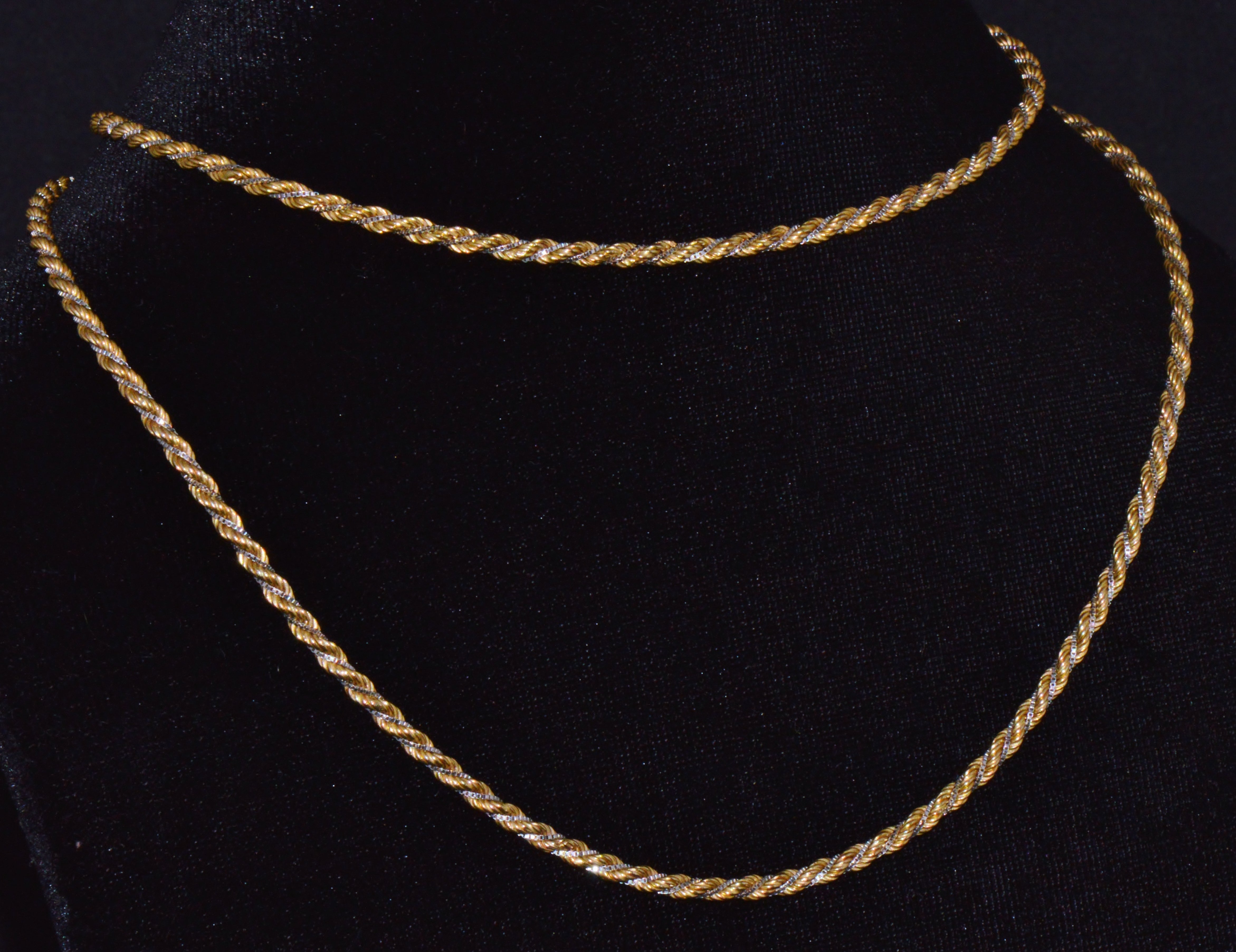 Estate Italian 14K Two-Tone Gold Twisted Rope Chain Unisex Necklace – 30.25 Inches