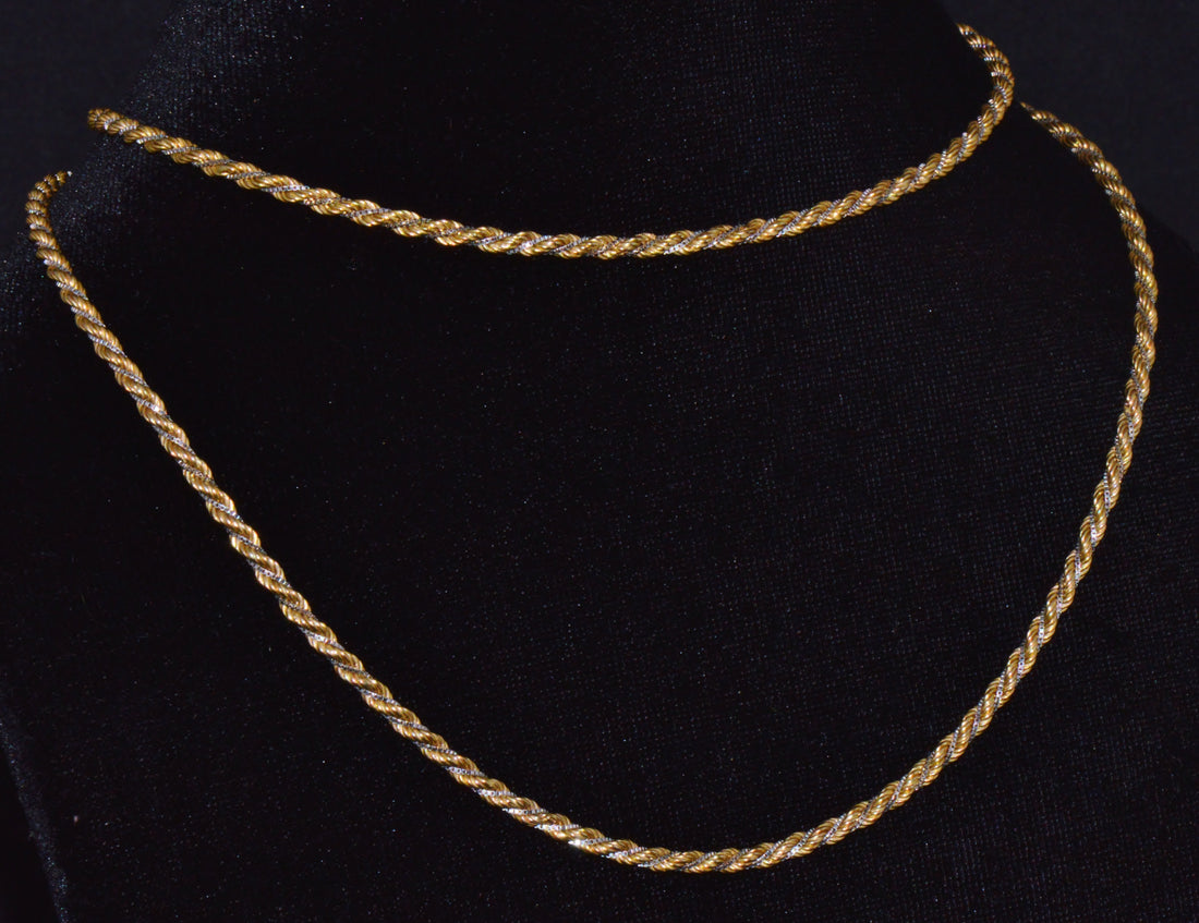 Estate Italian 14K Two-Tone Gold Twisted Rope Chain Unisex Necklace – 30.25 Inches