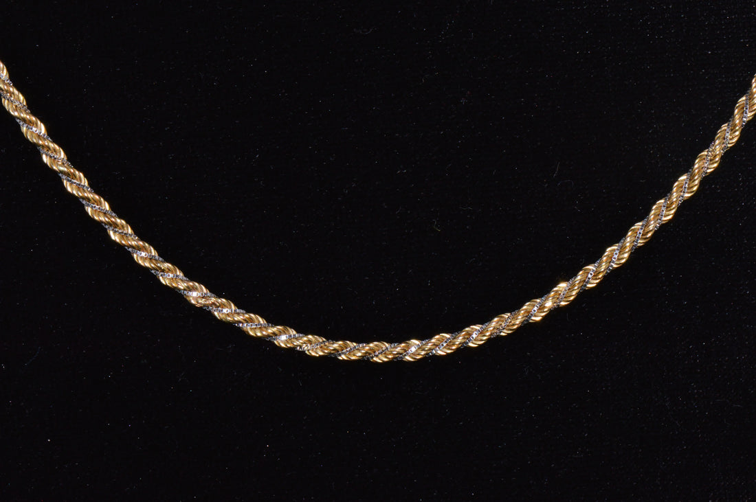 Estate Italian 14K Two-Tone Gold Twisted Rope Chain Unisex Necklace – 30.25 Inches