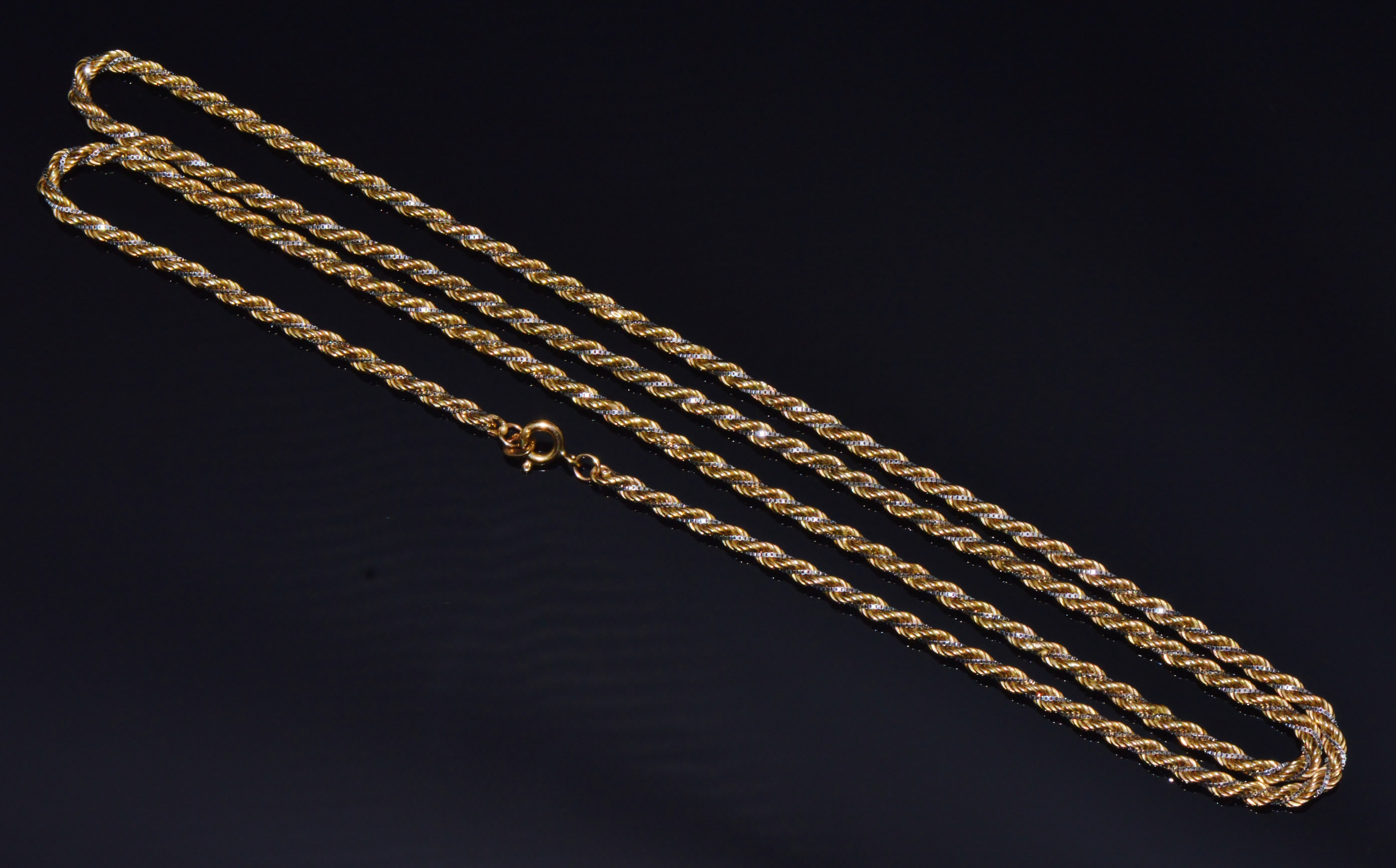 Estate Italian 14K Two-Tone Gold Twisted Rope Chain Unisex Necklace – 30.25 Inches