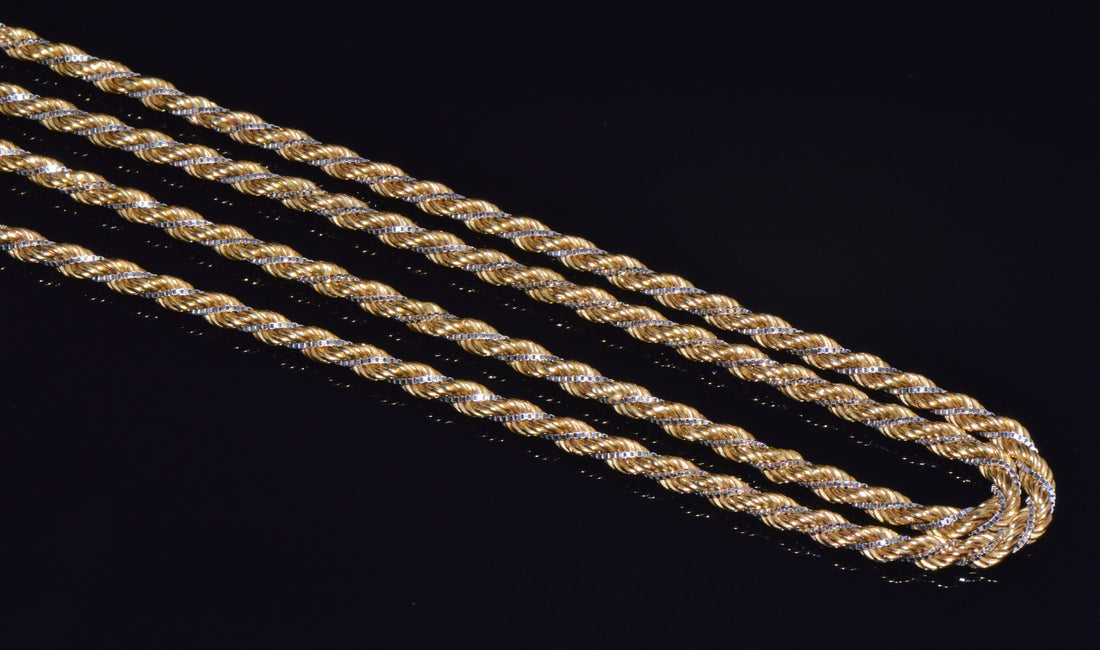 Estate Italian 14K Two-Tone Gold Twisted Rope Chain Unisex Necklace – 30.25 Inches