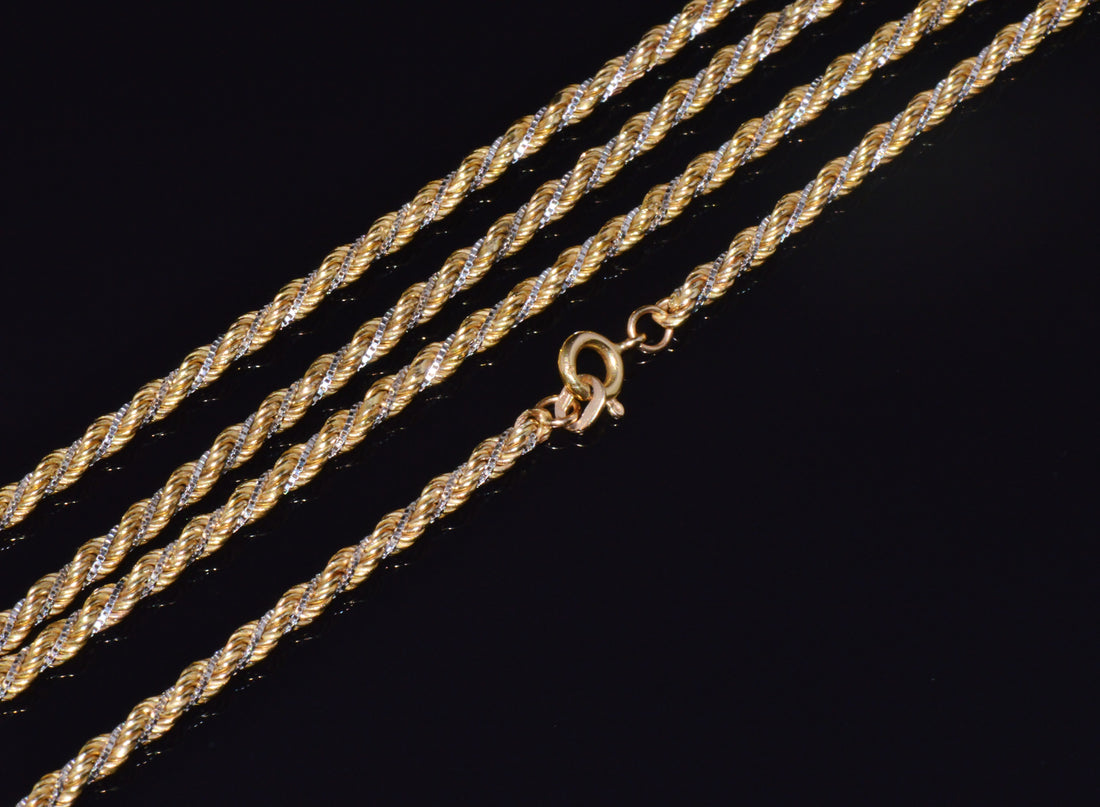 Estate Italian 14K Two-Tone Gold Twisted Rope Chain Unisex Necklace – 30.25 Inches