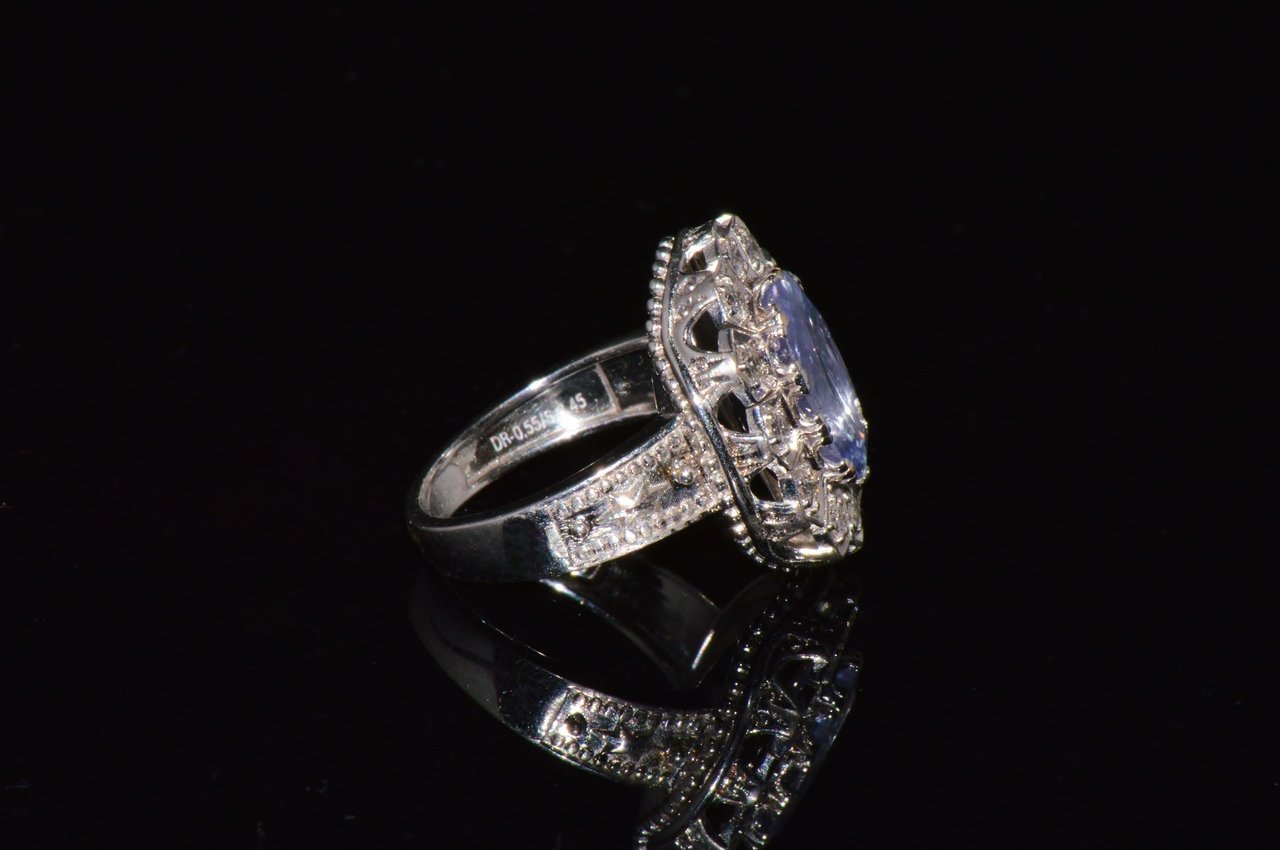 GIA Certified Natural 4CTS VS F Diamond No Heat Violet Sapphire 18K Gold Art Deco Etruscan Halo Ring