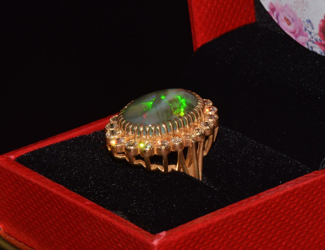Certified Natural 9.25Cts VS F Diamond Opal 750 18K Solid Gold Cocktail Halo Milgrain Ring