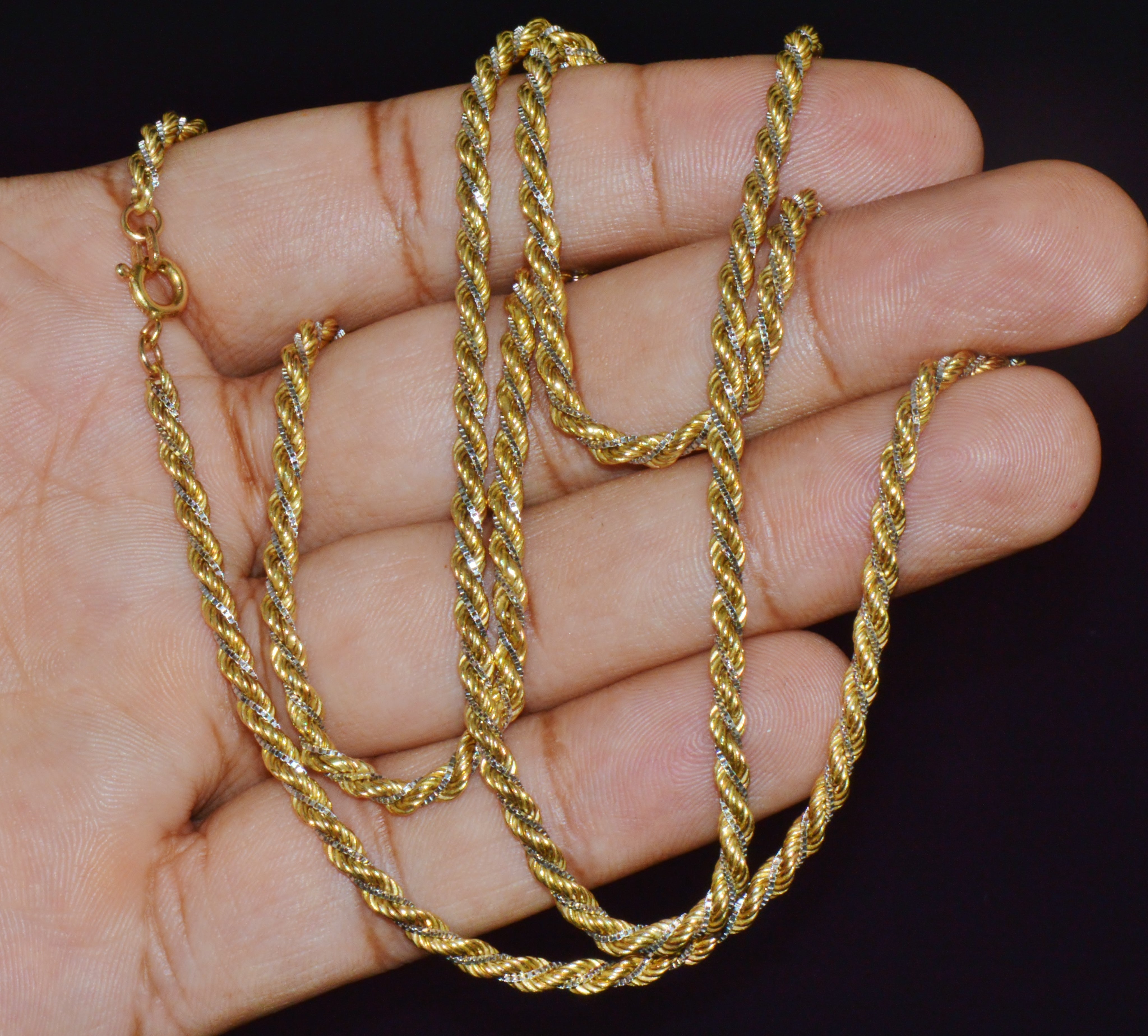 Estate Italian 14K Two-Tone Gold Twisted Rope Chain Unisex Necklace – 30.25 Inches