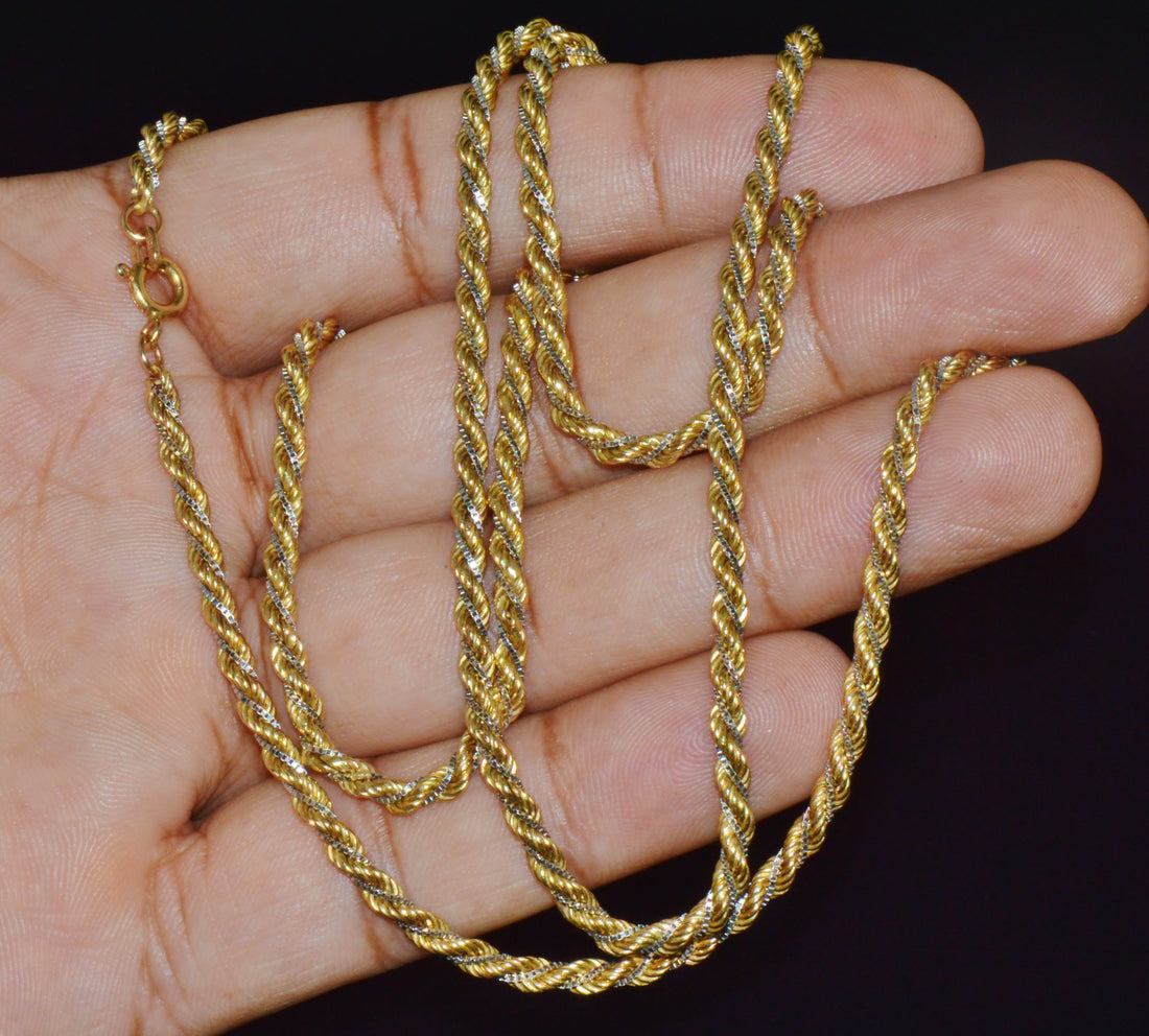 Estate Italian 14K Two-Tone Gold Twisted Rope Chain Unisex Necklace – 30.25 Inches
