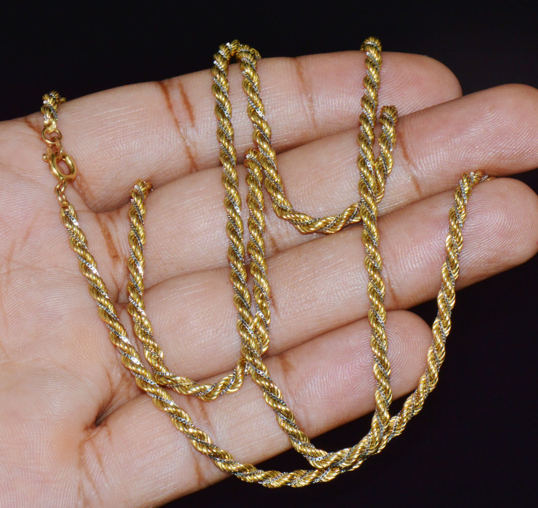 Estate Italian 14K Two-Tone Gold Twisted Rope Chain Unisex Necklace – 30.25 Inches