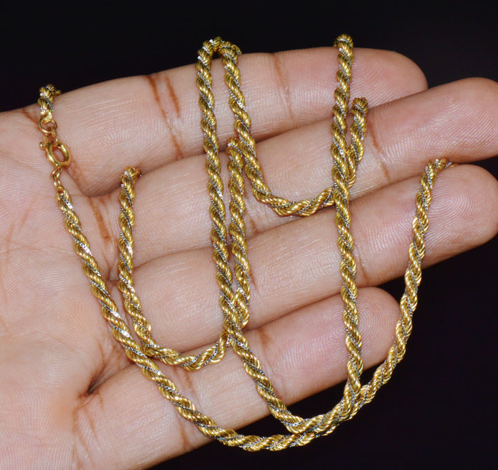 Estate Italian 14K Two-Tone Gold Twisted Rope Chain Unisex Necklace – 30.25 Inches
