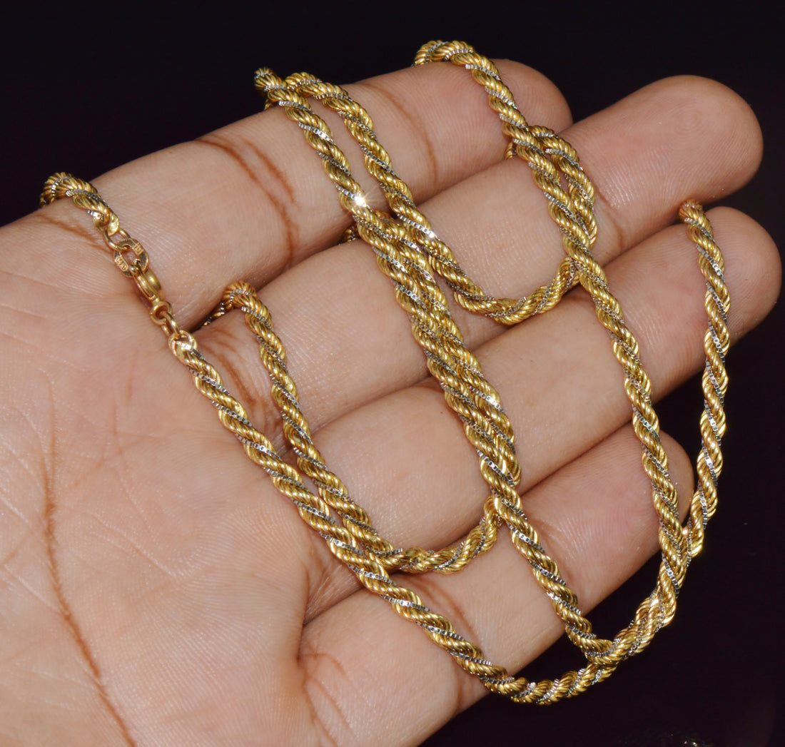 Estate Italian 14K Two-Tone Gold Twisted Rope Chain Unisex Necklace – 30.25 Inches