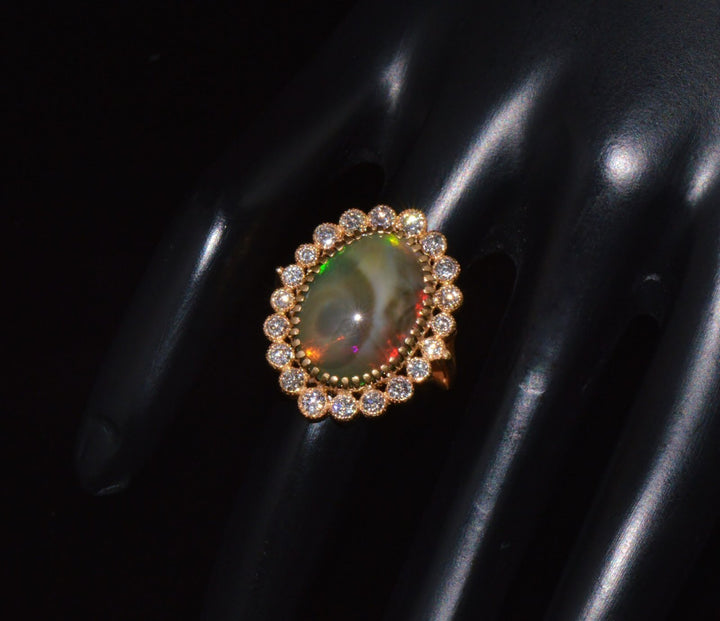 Certified Natural 9.25Cts VS F Diamond Opal 750 18K Solid Gold Cocktail Halo Milgrain Ring