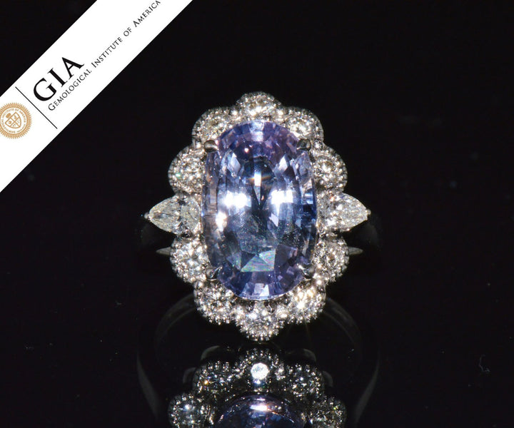 GIA Natural 9.66CTS VS F Diamond No Heat Sapphire 18K Gold Dinner Halo Ring