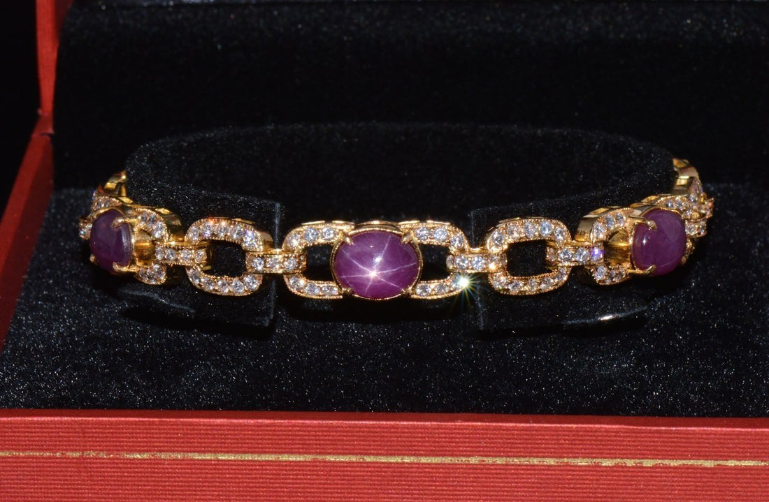 GIA Natural 25.14Cts VS F Diamond Unheated Star Ruby Solid 18K Gold Stacking Tennis Bracelet