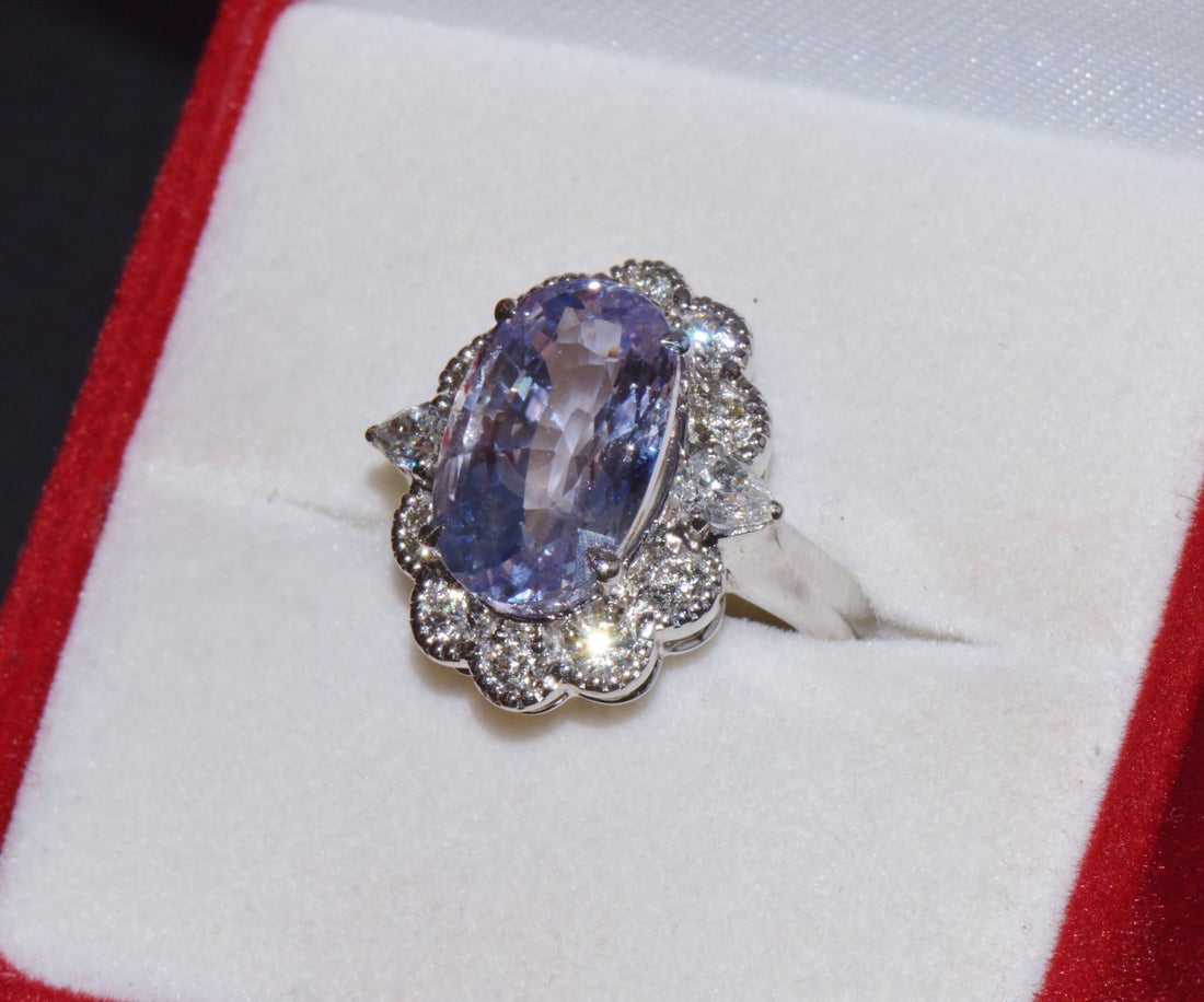 GIA Natural 9.66CTS VS F Diamond No Heat Sapphire 18K Gold Dinner Halo Ring