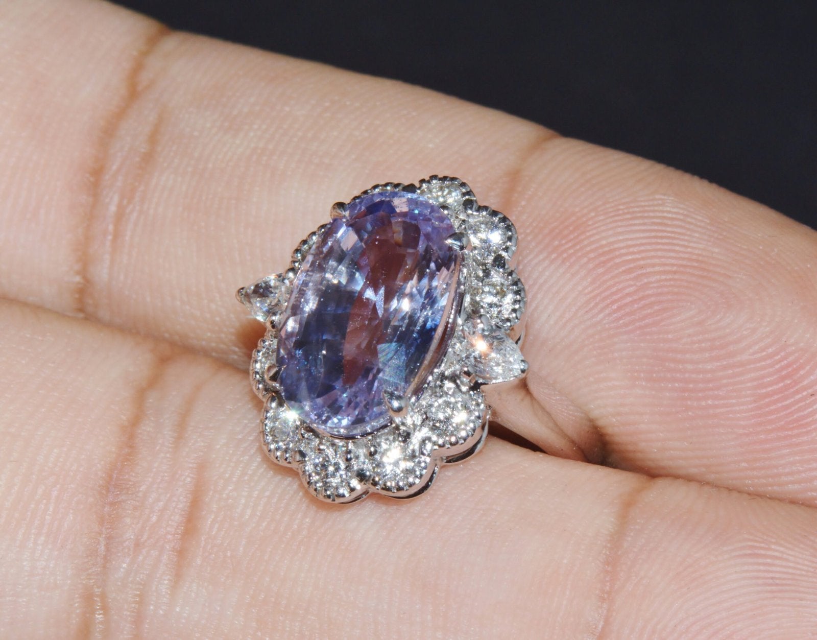 GIA Natural 9.66CTS VS F Diamond No Heat Sapphire 18K Gold Dinner Halo Ring