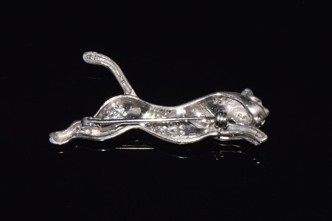 Certified Natural 0.66Cts VS G Diamond Sapphire 14K Solid Gold Panther Brooch Pin