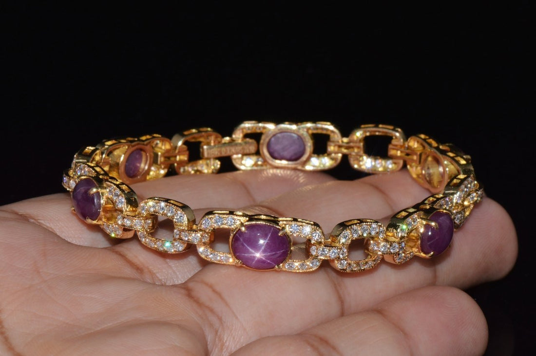 GIA Natural 25.14Cts VS F Diamond Unheated Star Ruby Solid 18K Gold Stacking Tennis Bracelet