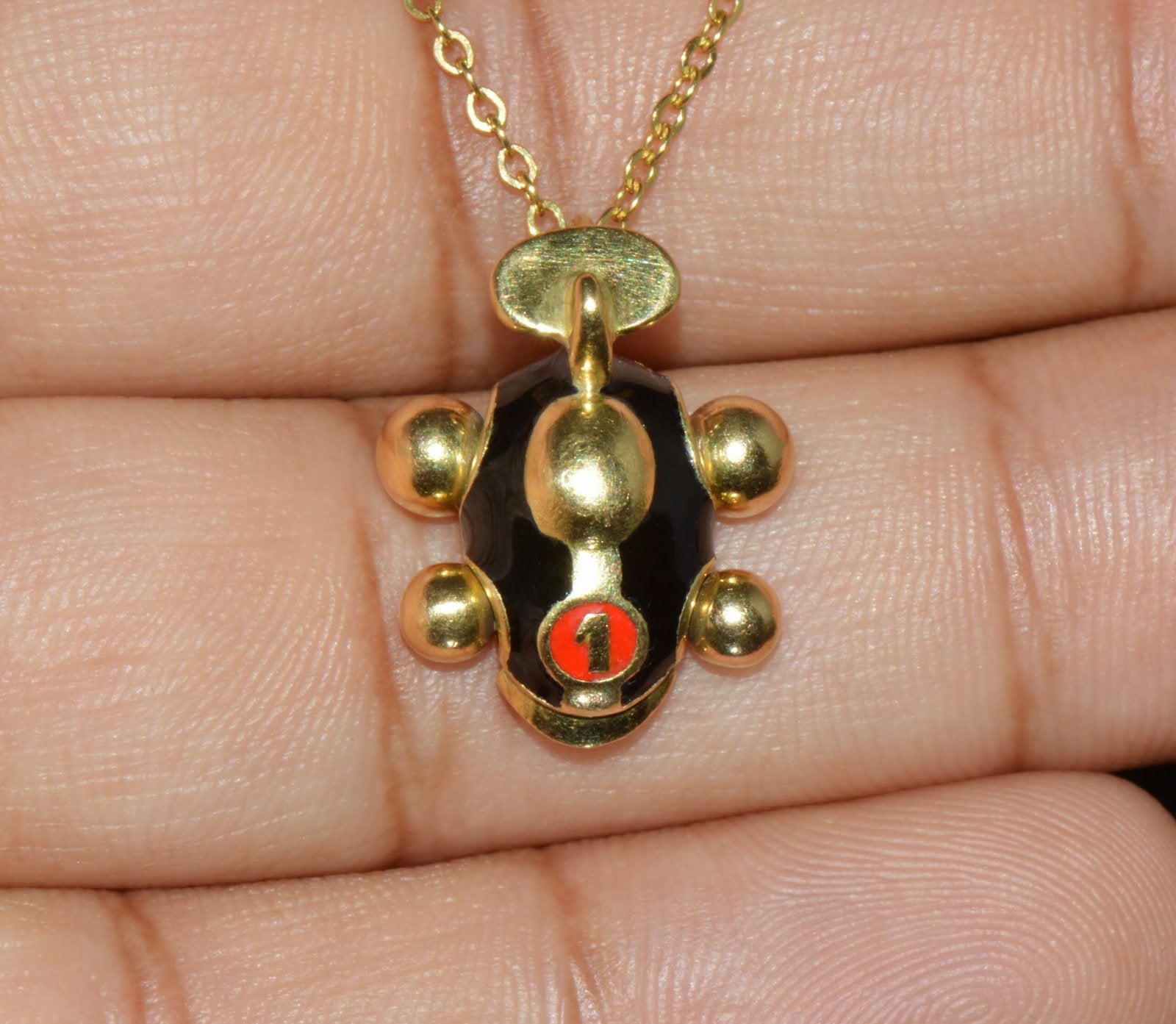 Designer Aaron Basha Enamel Solid 18k Gold #1 Race Car Charm Pendant