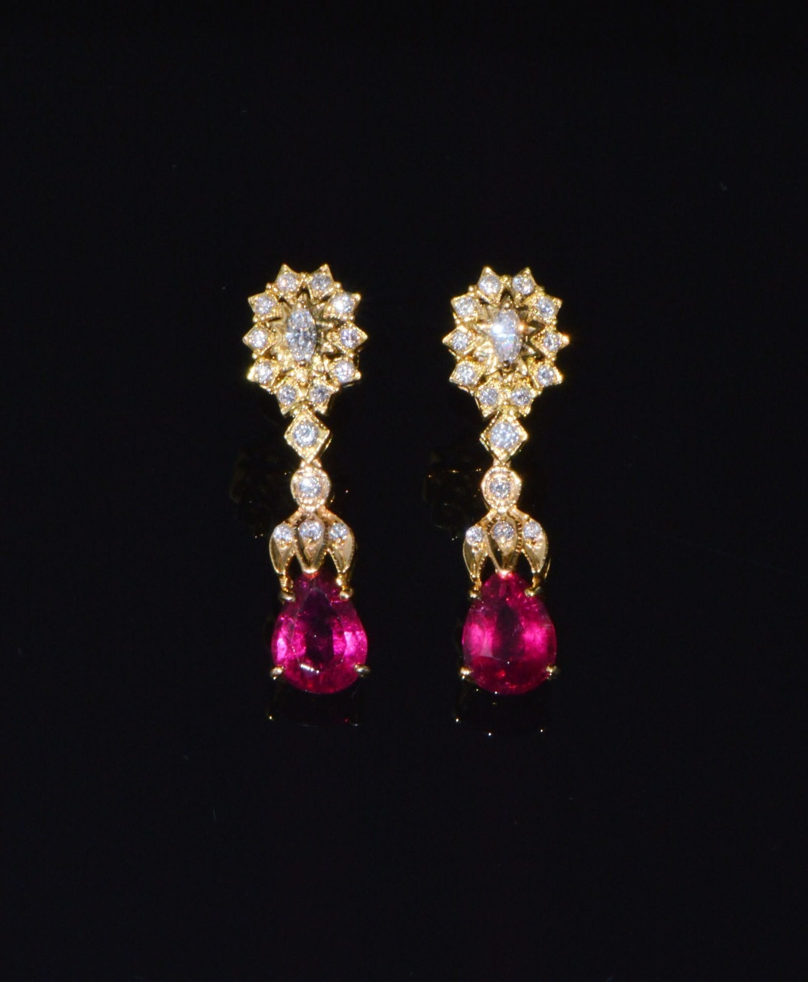Certified Natural 5.86CTS VS F Diamond Rubellite Tourmaline Dangle Earrings