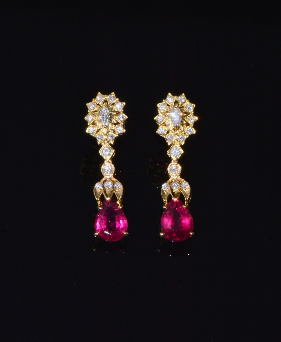 Certified Natural 5.86CTS VS F Diamond Rubellite Tourmaline Dangle Earrings