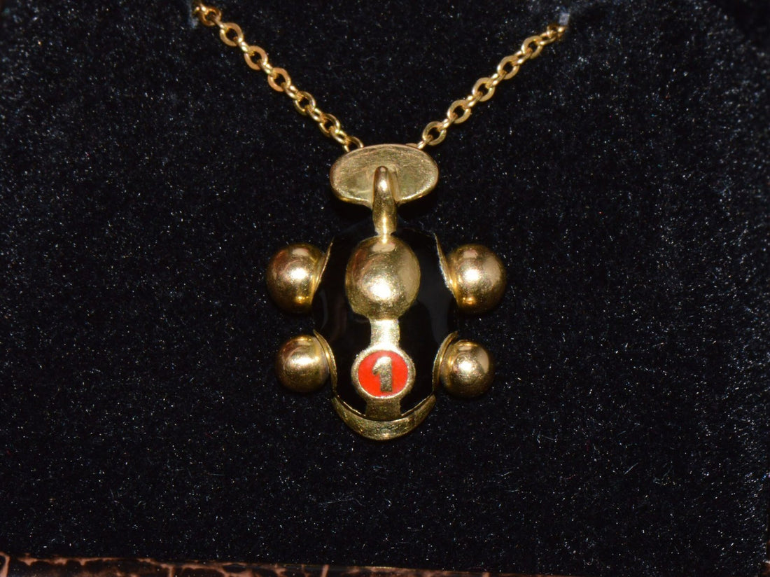 Designer Aaron Basha Enamel Solid 18k Gold #1 Race Car Charm Pendant