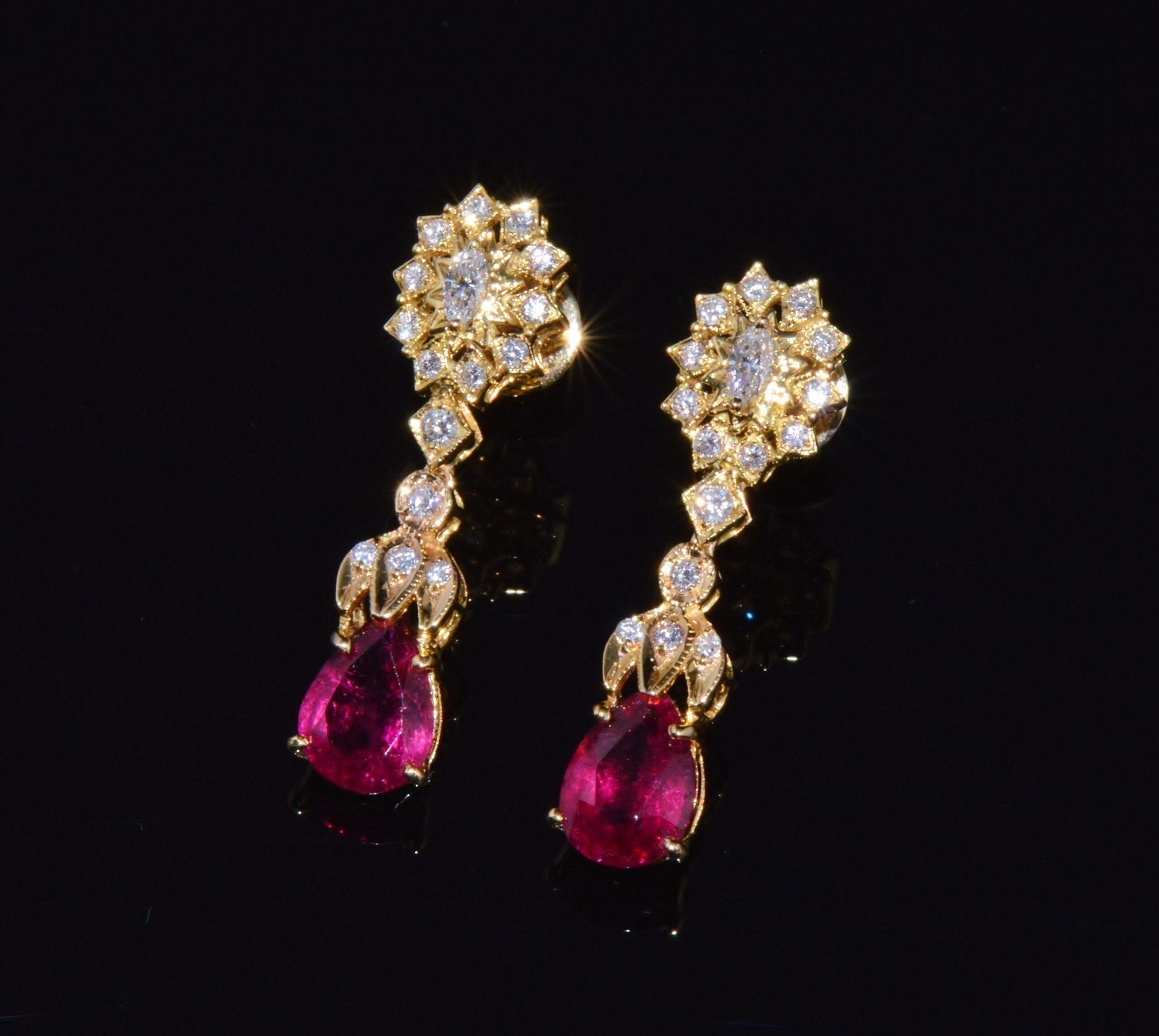 Certified Natural 5.86CTS VS F Diamond Rubellite Tourmaline Dangle Earrings