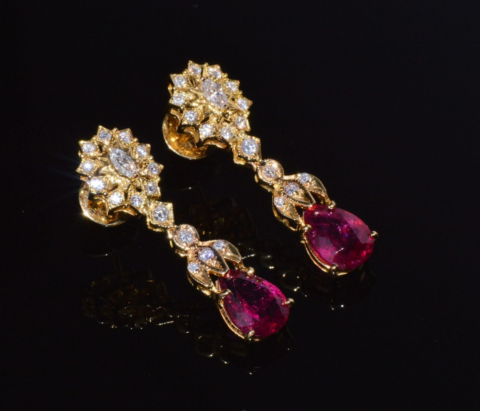 Certified Natural 5.86CTS VS F Diamond Rubellite Tourmaline Dangle Earrings