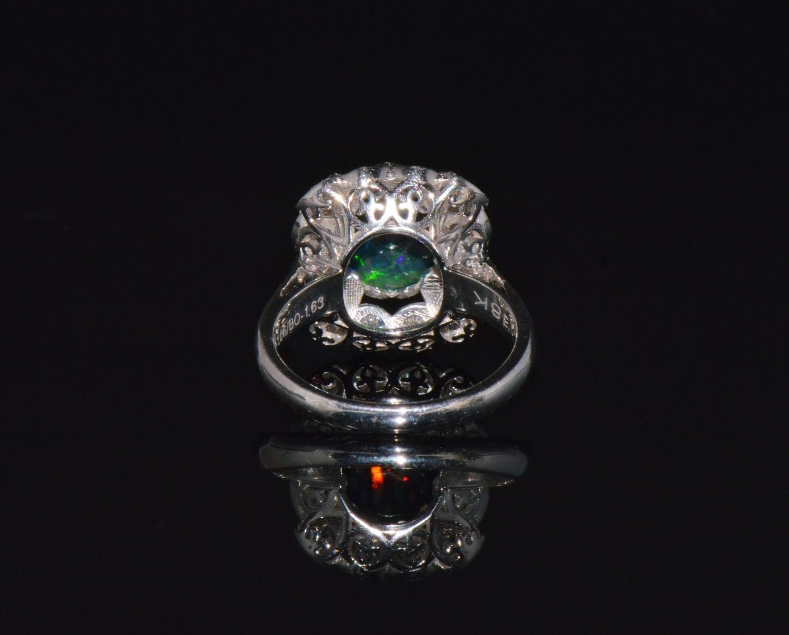 Certified Natural 2.69Cts VS F Diamond Black Opal 18K Solid Gold Tiered Dome Ring