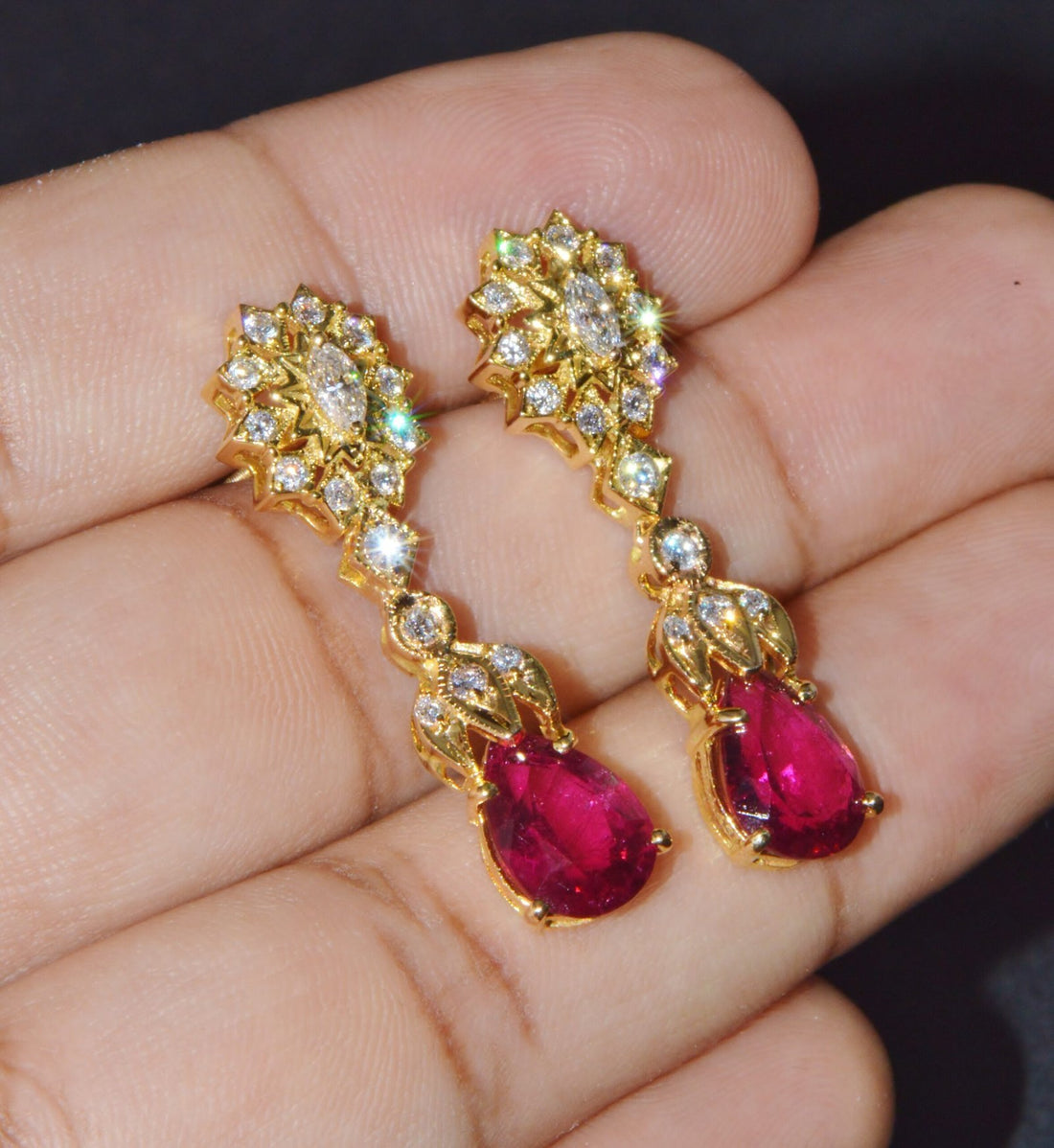 Certified Natural 5.86CTS VS F Diamond Rubellite Tourmaline Dangle Earrings