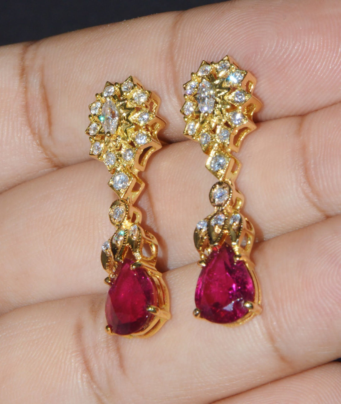 Certified Natural 5.86CTS VS F Diamond Rubellite Tourmaline Dangle Earrings